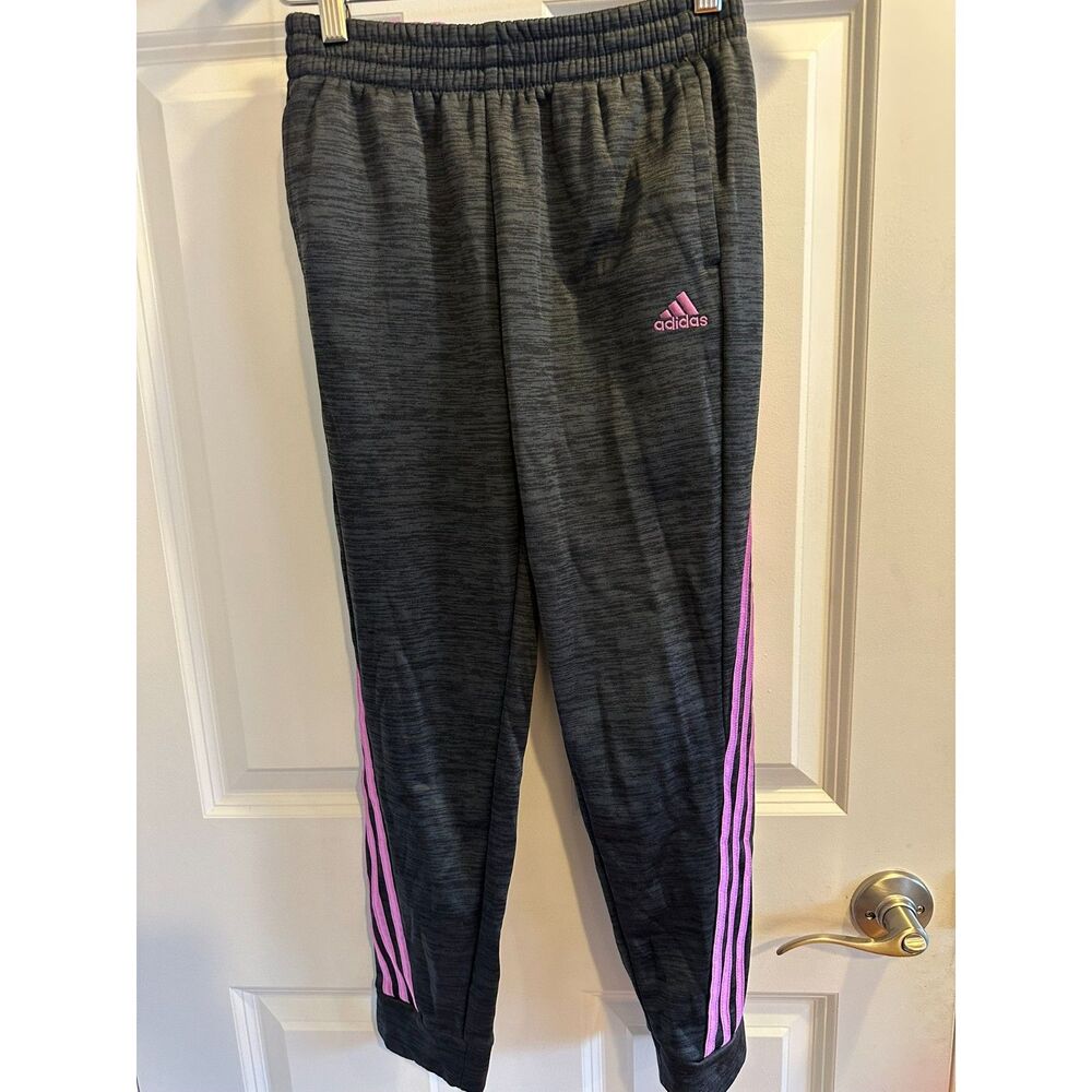 Adidas Dark Gray Athletic Pants Pink Stripes Size 10/12 girl